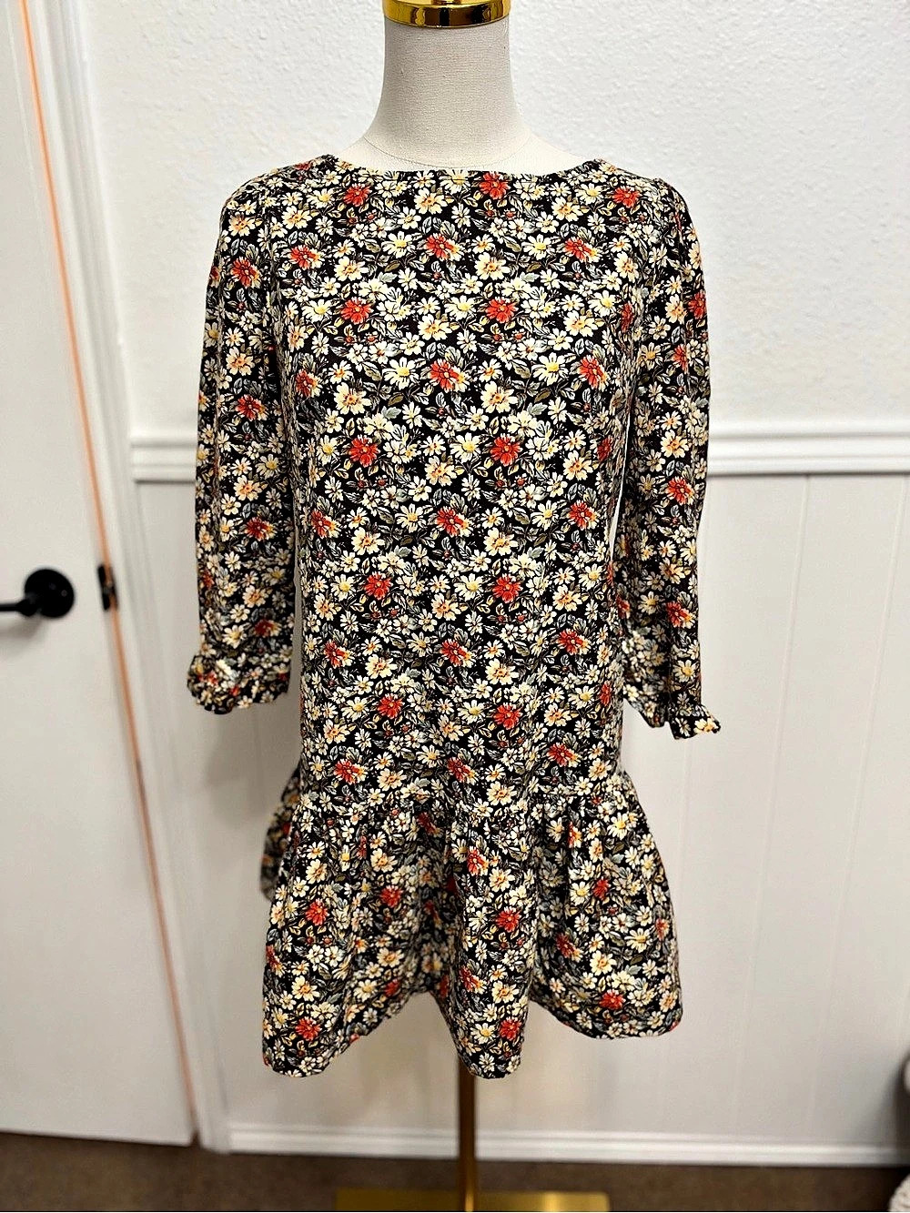 Free People Floral Mini Dress in Black & Red Like New